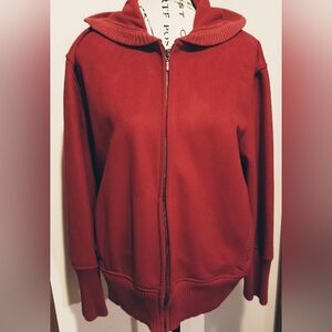 Jones New York Sport Red Microsuede Hooded Zip Jacket L Streetwear 90s